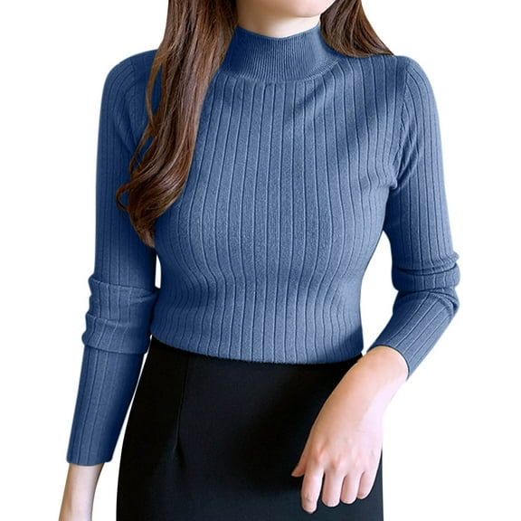 ZJXFGS Turtle Neck Sweater for Women,Long Sleeve Sweater,Womens Sweater,Knit Sweater,Wool Sweater Women Blue One Size