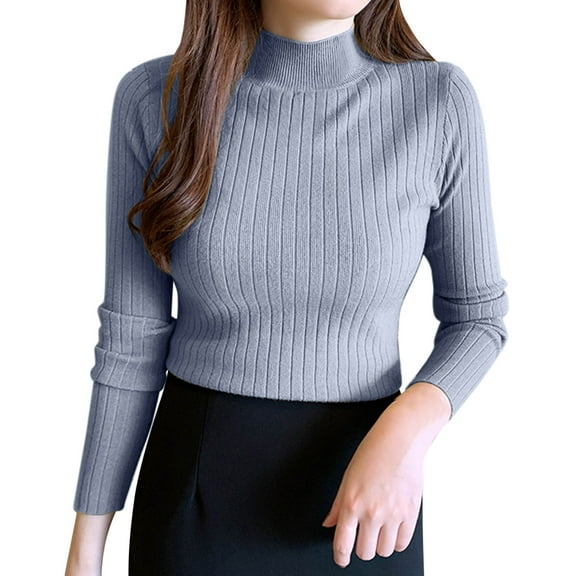 ZJXFGS Turtle Neck Sweater for Women,Long Sleeve Sweater,Womens Sweater,Knit Sweater,Wool Sweater Women Gray One Size