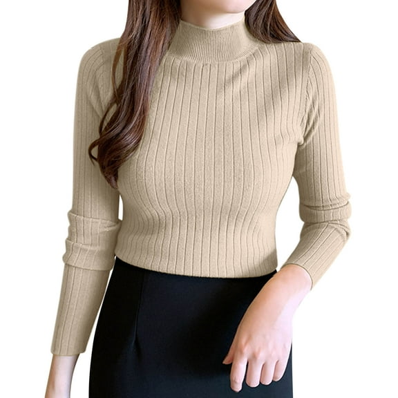 ZJXFGS Turtle Neck Sweater for Women,Long Sleeve Sweater,Womens Sweater,Knit Sweater,Wool Sweater Women Khaki One Size