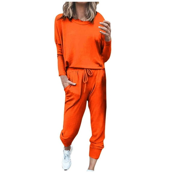 ZJXFGS Two Piece Sets For Women Fall Long Sleeve Sweatshirt Jogger Pants Set With Pockets Sweatpants Set Leisure Suits For Women Sweat Set Athleisure Sets Women Cozy Sweat Sets For Women L