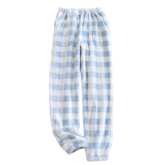 ZJXFGS Unisex Pajama Pants,Fuzzy Pajama Pants,Cozy Pants,Christmas Pj Pants,Plaid Pajama Pants,Holiday Pjs for Women,Womens Flannel Pajama Pants,Blue,L