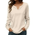 thumbnail image 1 of ZJXFGS V Neck T Shirts for Women Womens Long Sleeve T Shirts Vneck Tshirts Shirts for Women School Outfits for Teachers Beige L, 1 of 6