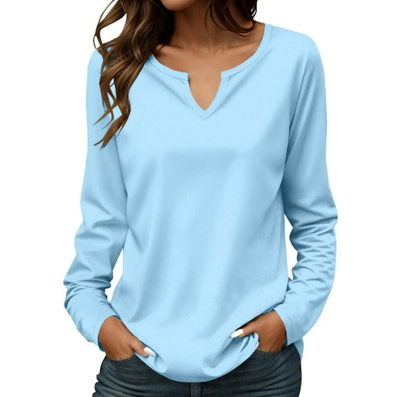 ZJXFGS V Neck T Shirts for Women Womens Long Sleeve T Shirts Vneck Tshirts Shirts for Women School Outfits for Teachers Blue 2XL