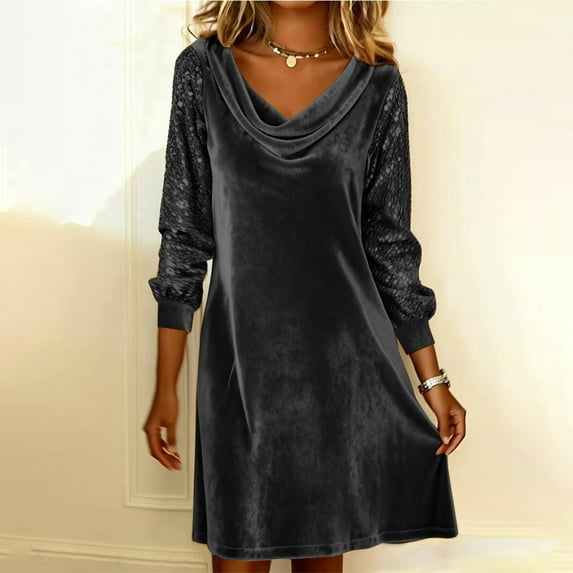 ZJXFGS Velvet Dress for Women Holiday Party Dresses for Women Cocktail Dresses Sequin formal Church Holiday Dress Sparkly Dress Party Dresses for Women Women's Winter Dresses Black M