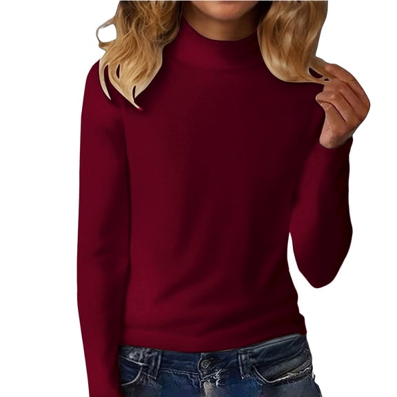 ZJXFGS Velvet Top Long Sleeve Undershirt For Women Womens Mock Neck Tops Womens Blouses Tight Long Sleeve Shirts For Women Velvet Shirt Women Thermal Running Shirt Women Wine XL