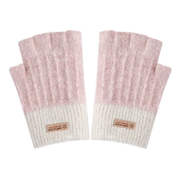 ZJXFGS Warm Work Gloves,Gloves For Women Cold Weather,Winter Knitted Fingerless Gloves,Warm Gloves For Women,Fingerless Mittens For Women,Gloves With Fingers Cut Out,Pink,One Size