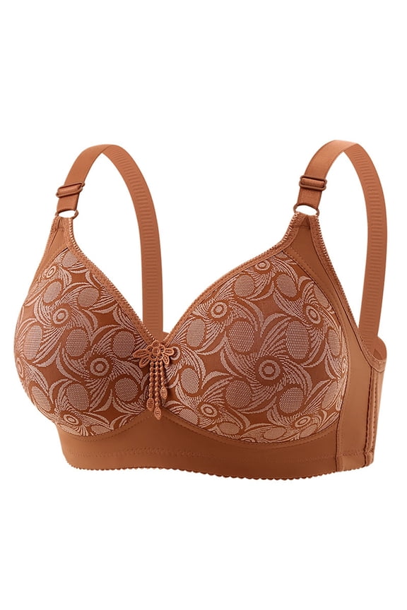 Wireless Bras for Women,Comfortable Supportive Tshirt Bralette Plus Size Bras for Women Full Coverage Tshirt Brassiere V Neck Seamless Push Up Bralettes E-Brown M