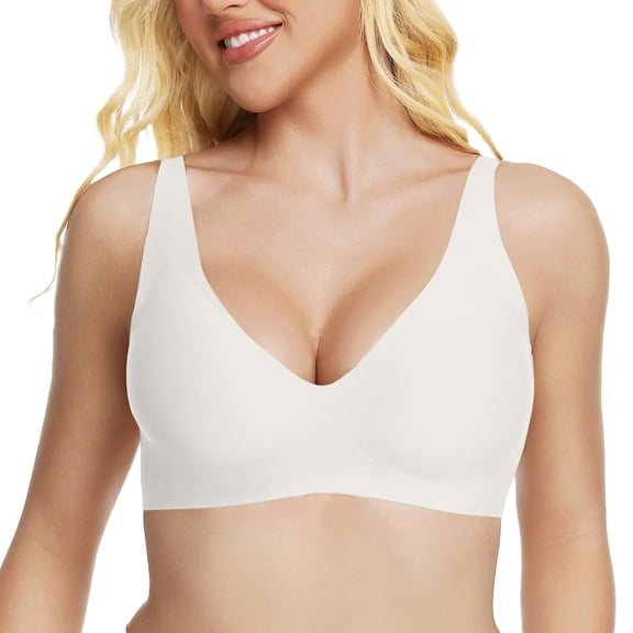 ZJXFGS Womens Wireless Bras,Everyday Bras,No Underwire Seamless Push Up Everyday Bras,Jelly Wireless Bra,No Underwire Soft Push Up Everyday Bralette White M