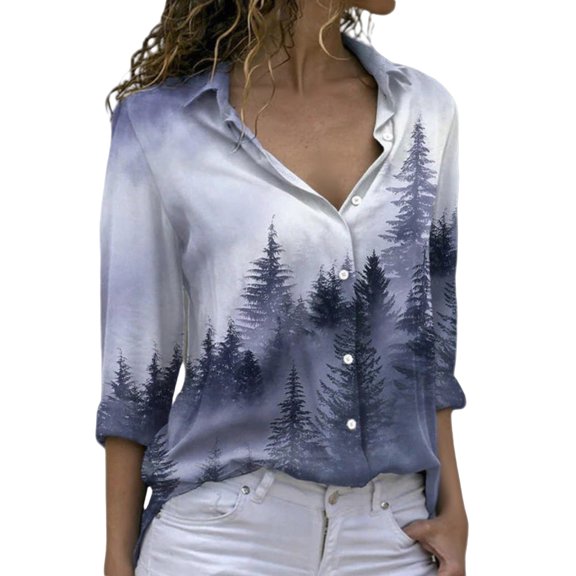 ZJXFGS Women Floral Printed Blouses Button Down Shirts for Women Work Tops for Women Blouses for Women Business Casual Purple 3XL