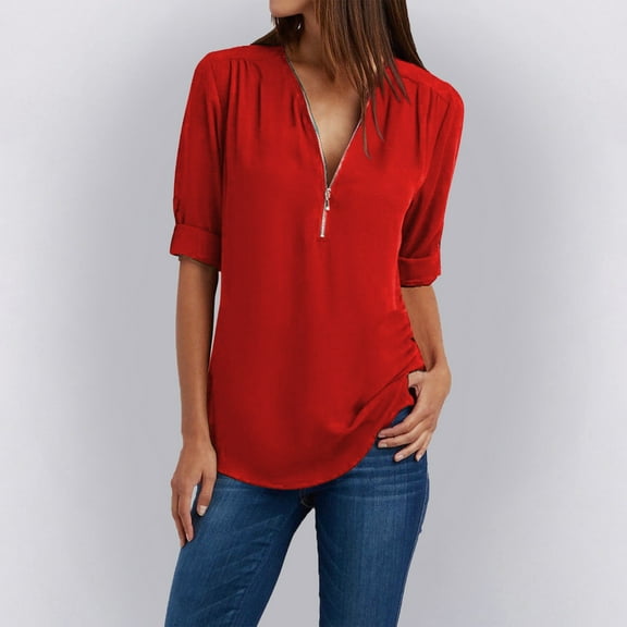ZJXFGS Women’S Blouses Basic Tops for Woman Plus Size Blouses for Curvy Women Fashion Shirts Flowy Tops for Women Work Blouses for Women Cute Fall Tops Red S