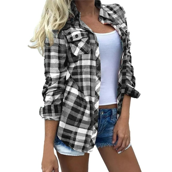 ZJXFGS Women'S Blouses & Button-Down Shirts Blouses & Button-Down Shirts Fall Outfits For Women 2025 Trendy Y2k Button Up Shirt Women Tops For Women Early Fall Fashion Formal Tops Gray M