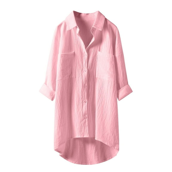 ZJXFGS Women'S Linen Shirt Gauze Shirts for Women Button Down Shirts for Women Loose Button Down Shirts for Women Pink XL