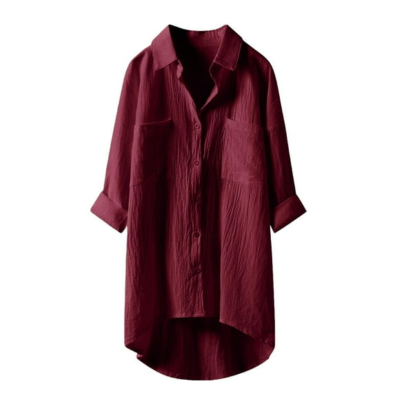 ZJXFGS Women'S Linen Shirt Gauze Shirts for Women Button Down Shirts for Women Loose Button Down Shirts for Women Red S