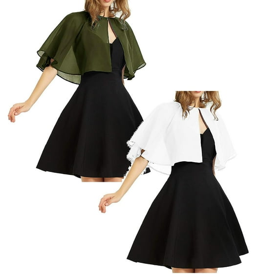 ZJXFGS Women'S Soft Chiffon Shawl Wedding Cape Cover Up Wraps Shrug for Evening Dress Guest Cape Scarves for Womens Women'S Soft Chiffon Capelets Multi-color 2PC