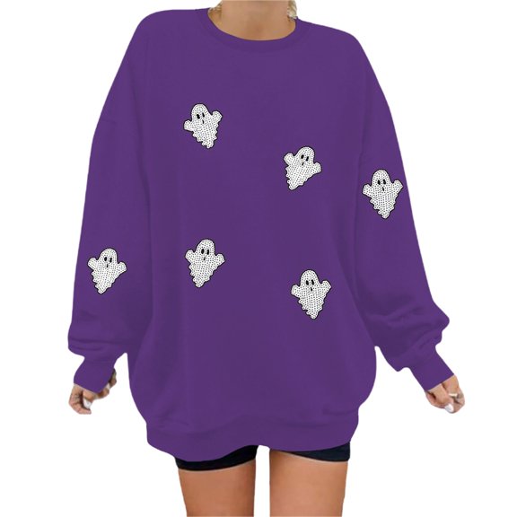 ZJXFGS Women'S Sweatshirt Comfort Colors Sweatshirt Oversized Sweatshirts Crewneck Fall Pullover Tops Purple S