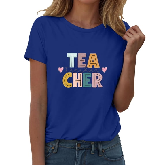 ZJXFGS Women'S Teacher Tshirts School Outfits for Teachers Teacher Clothes for Women First Day Of School Teacher Shirt Blue L