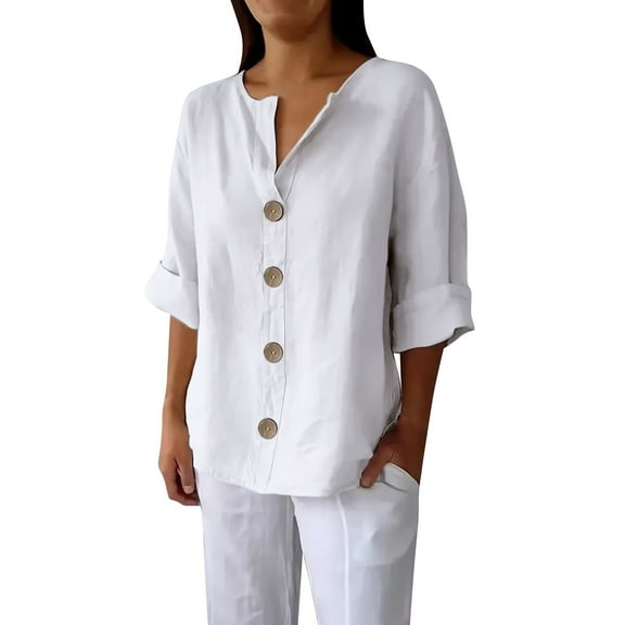 ZJXFGS Women Shirts Women'S Clothing Long Sleeve Chambray Shirt Women Linen Blend Tops For Women Long Graphic Tees For Women Graphic Tees For Women Linen Tunic Tops For Women White L