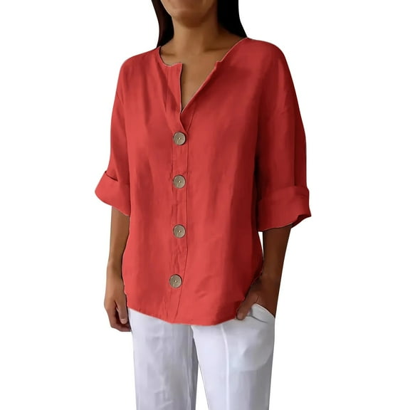 ZJXFGS Women Shirts Women'S Clothing Long Sleeve Chambray Shirt Women Linen Blend Tops For Women Long Graphic Tees For Women Graphic Tees For Women Linen Tunic Tops For Women Red M