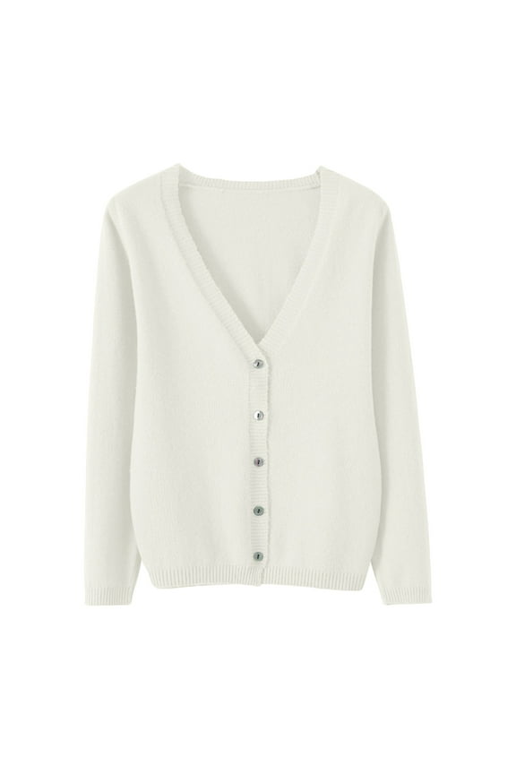 Women's Chunky Knit Open Front Sweater Long Sleeve Button Loose Short Cardigan Outerwear Coats White M