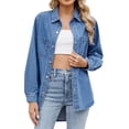 thumbnail image 1 of ZJXFGS Women's Denim Shirts Oversized Button Down Jean Shirts Shacket Ripped Distressed Coat for Women Blue XL, 1 of 8