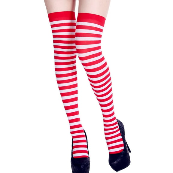 ZJXFGS Women's Extra Long Socks, Women's Nylon Striped Stockings, Women Socks Party Funny Dress Up Props, Opaque Striped Over Knee High Socks Red One Size