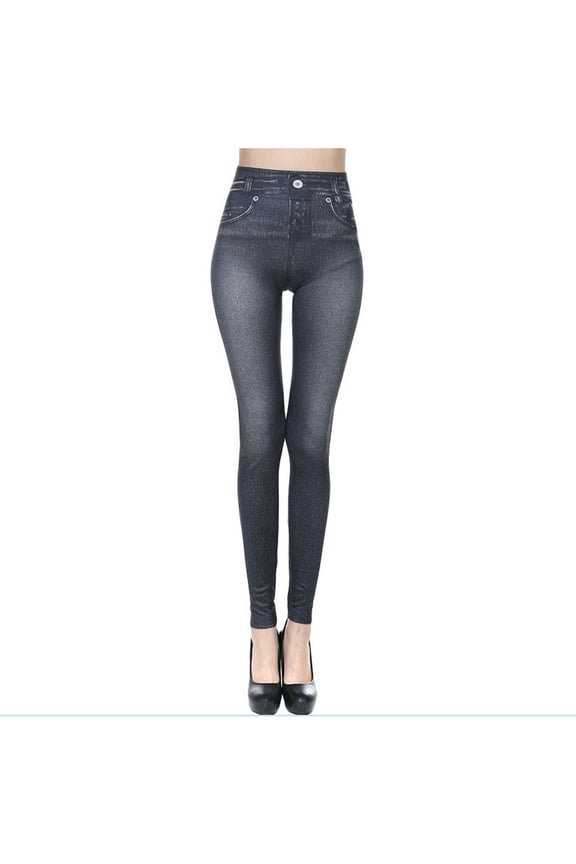 Women's High Waisted Joggings Pants Stretchy Tummy Control Skinny Jean Leggings with Pockets Black L