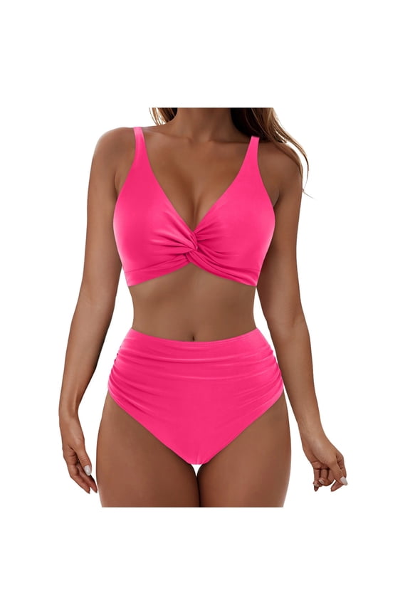Women's Tankini Swimsuits,Straps Bathing Suit 2026 Retro Swimsuit Push Up Twist Front Ruched Bathing Suit Summer Beach Swim Bathing Suits Swim Dress Hot Pink XL