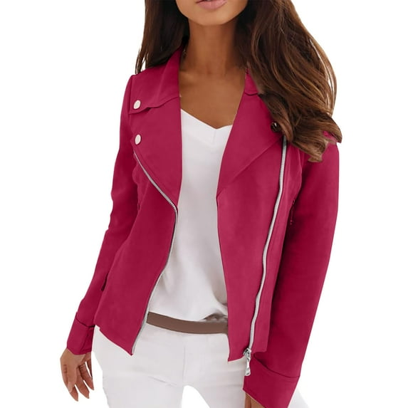 ZJXFGS Women's Western Jackets Trendy Outfits 2025 Fall Zip Up Cropped Jakcet Coat for Women Red 2XL