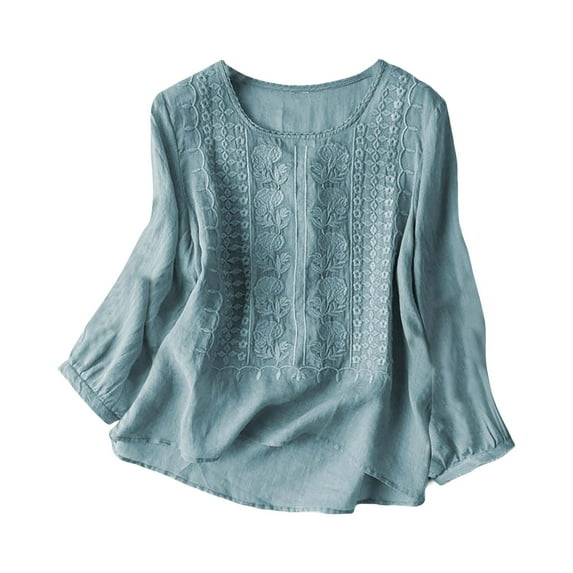 ZJXFGS Womens Blouses formal Tops Cute Blouses Basic Tops for Woman Plus Size Blouses 3/4 Length Sleeve Womens Tops Cute Blouses for Women Blue 3XL