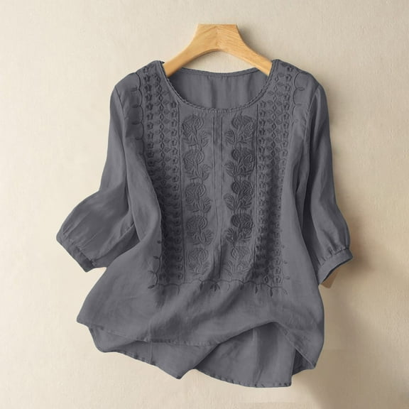 ZJXFGS Womens Boho T Shirts Women Blouses Cooling Shirts Peasant Blouses for Women Ladies Tops and Blouses Going Out Tops Tops for Women Trendy Gray L