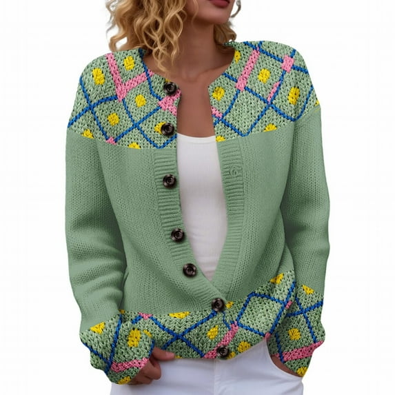 ZJXFGS Womens Cable Knit Cardigan Sweater Coats for Women Lightweight Cardigans for Women Fall Sweaters Womens Boho Sweaters Women Cardigan Sweater Fair Isle Sweater Green 2XL