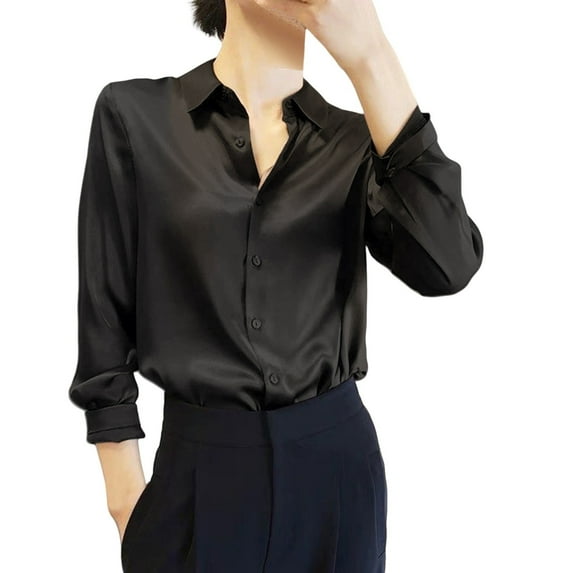 ZJXFGS Womens Clothes Loose Long Sleeve Shirts For Women Western Outfit For Women Formal Tops Long Sleeve Casual Comfort Colors Tshirt Women'S Lapel Tops Black XL