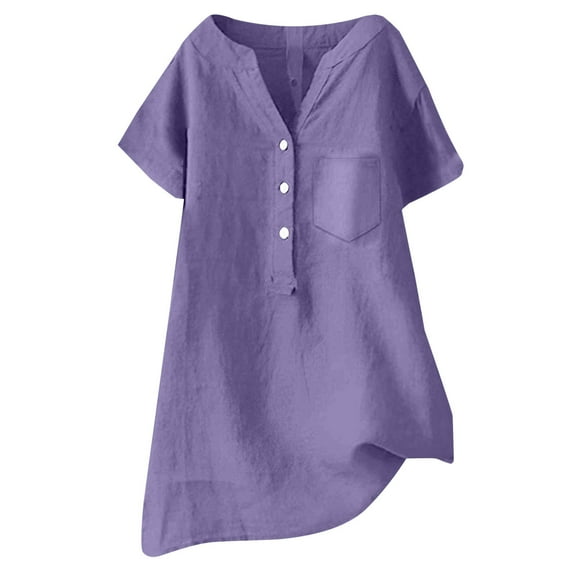 ZJXFGS Womens Fashion Casual Pleated Cotton Linen 3/4 Sleeve Tops Over Size T Shirts For Women Boho Tops For Women Linen Top Women Linen 3/4 Sleeve Tops For Women Fashion Clothing Purple 4XL