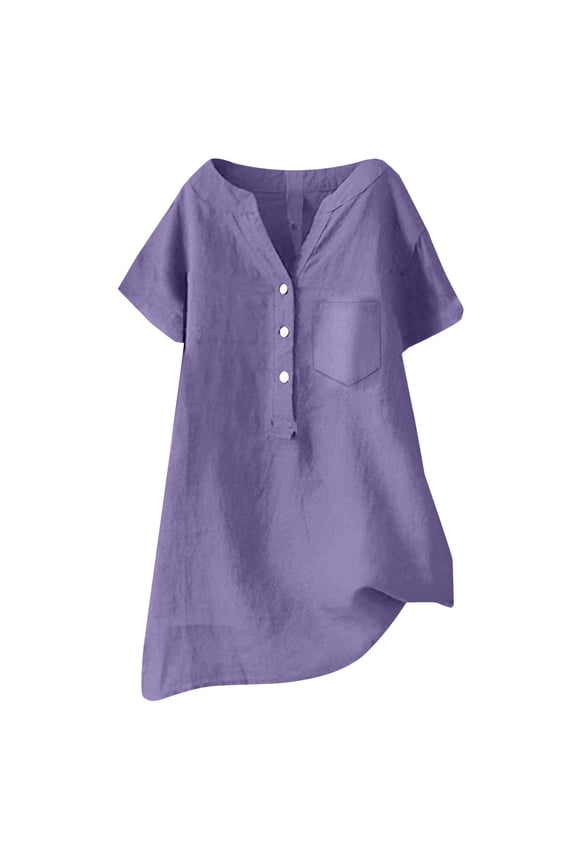 Womens Fashion Casual Pleated Cotton Linen 3/4 Sleeve Tops Over Size T Shirts For Women Boho Tops For Women Linen Top Women Linen 3/4 Sleeve Tops For Women Fashion Clothing Purple L