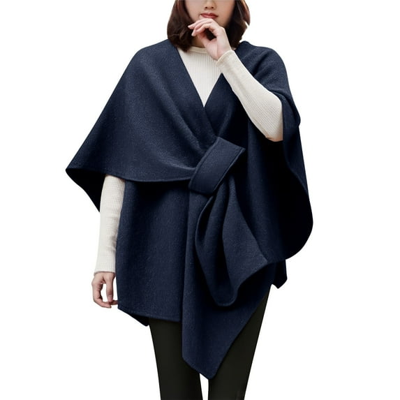 ZJXFGS Womens Large Cross Front Poncho Sweater Wrap Topper Elegant Shawls Cape For Fall Winter Winter Clothing For Women Fall Sweaters For Women Shawls For Women Shawl Wraps For Women Navy One Size