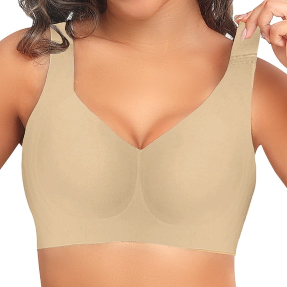 ZJXFGS Womens Seamless Bras,Push Up Seamless No Underwire Bra,Gentle Lifting Bra for Seniors,Bralette with Padding,Sleep Bras for Women,Sports Bralette Beige L