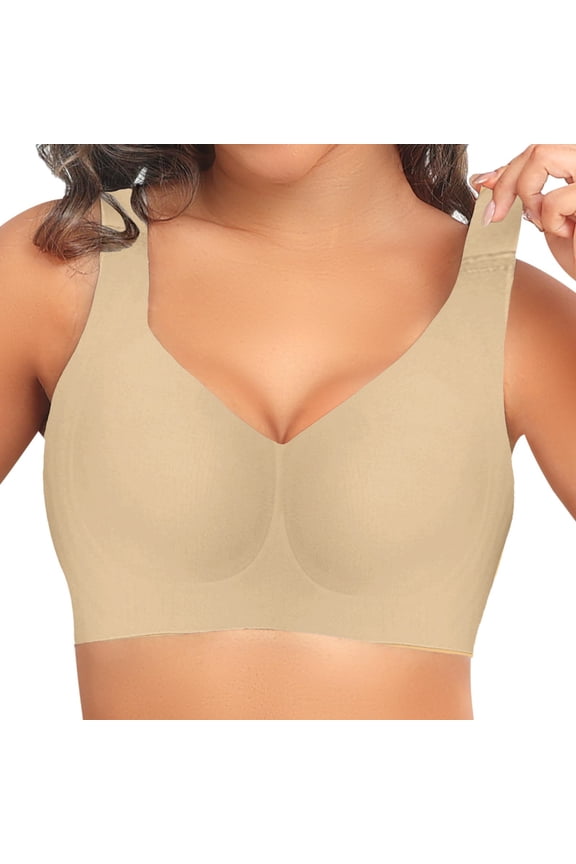 Womens Seamless Bras,Push Up Seamless No Underwire Bra,Gentle Lifting Bra for Seniors,Bralette with Padding,Sleep Bras for Women,Sports Bralette Beige L
