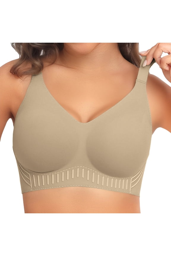 Womens Seamless Jelly Bras,Wireless Bra for Women with Support,Wide Strap Bras for Women,Gentle Lifting Bra for Seniors,Full Coverage Bras for Women Beige 4XL