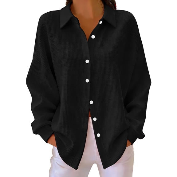 ZJXFGS Womens Shirts Shirts For Women Womens Button Down Shirt Women'S Tops, Tees & Blouses Button Down Shirts For Women Tunic Button Down Shirts For Women Fall Shirts For Women Black M