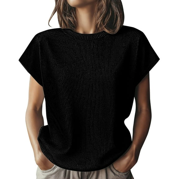 ZJXFGS Womens Short Sleeve Sweater Short Sleeve Sweaters formal Tops Sweaters for Women Trendy Black XL