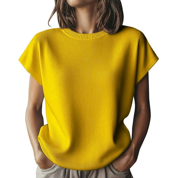 ZJXFGS Womens Short Sleeve Sweater Short Sleeve Sweaters formal Tops Sweaters for Women Trendy Yellow M