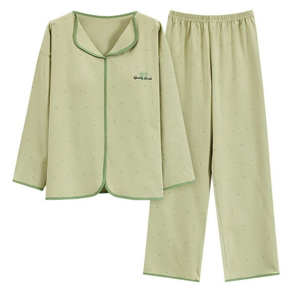 ZJXFGS Womens Sleepwear, Women's Sleepwear, Women's Petite Pajama Set Petite Length Top Wide Leg Pants, Pjs Sets for Women Green L