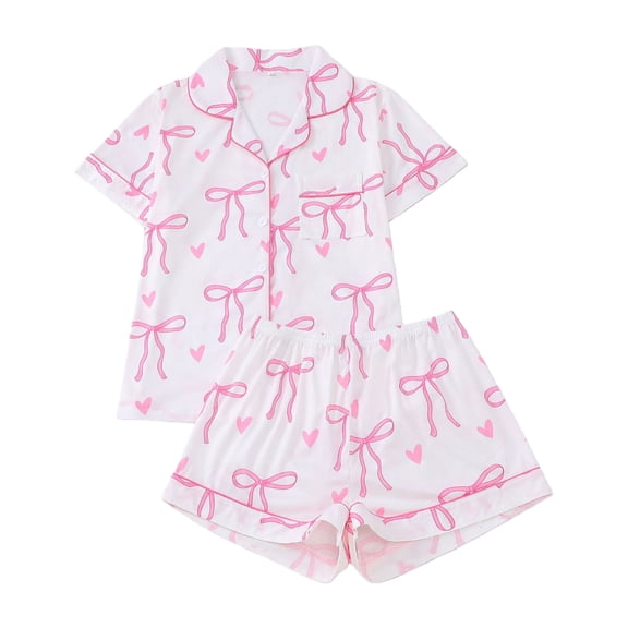ZJXFGS Womens Soft Pajamas Sets Pj Sets For Women Shorts Pink Pjs For Women Set Button Down Pajama Set Short Pajama Set For Women Pink 2 Piece Set For Women Short Sleeve Pajamas For Women White M