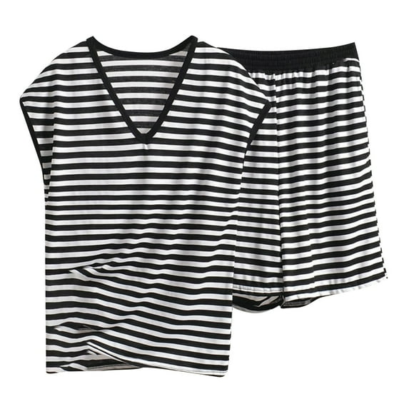 ZJXFGS Womens Summer Pajamas, Pajama Sets for Women 2 Piece, Women's Shorts Short Sleeves Casual Two Piece Pajamas Casual Suit, Summer Pjs for Women Set Black 2XL