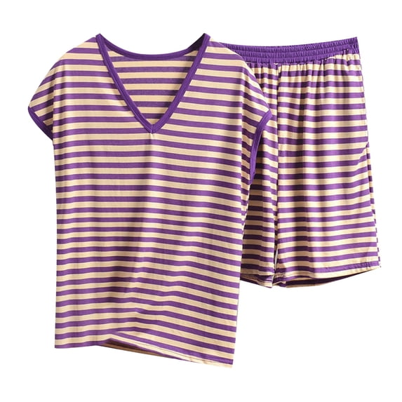 ZJXFGS Womens Summer Pajamas, Pajama Sets for Women 2 Piece, Women's Shorts Short Sleeves Casual Two Piece Pajamas Casual Suit, Summer Pjs for Women Set Purple 4XL