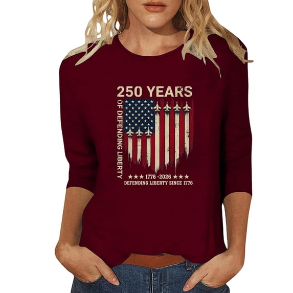 ZJXFGS Womens Summer Tops,Casual Summer Tee Basic Tee Tops Summer Spring Fashion Clothes Women's Tops, Tees & Blouses 3/4 Sleeve T-Shirts Y2K Clothes 2026 Wine 5XL