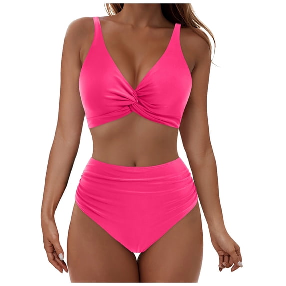 ZJXFGS Womens Tummy Control Bathing Suits,Two Piece with Sporty Summer Beach Swim Bathing Suits Push Up Two Piece Bathing Suit Swim Tops with Short Swimwear Swim Dress Hot Pink M