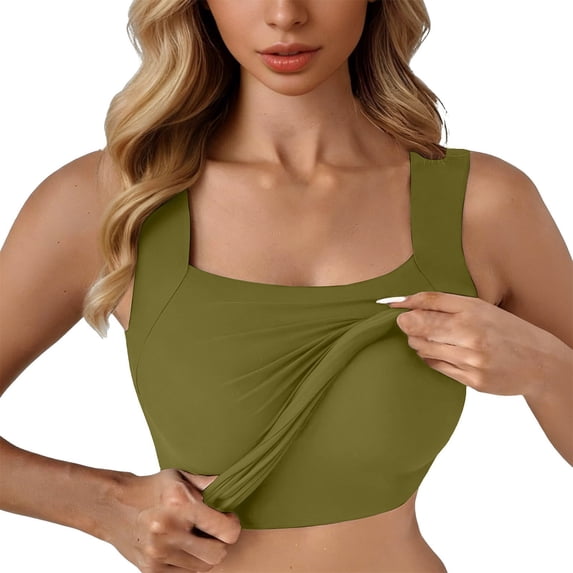 ZJXFGS Womens U Neck Shapewear Built-in Bra Tank Top High Strechy Slim Fit Compression Camisole Workout Tops Green S