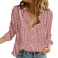 thumbnail image 1 of ZJXFGS Womens V Neck Roll Up Sleeve Down Blouses Tops Fitted Button Down Shirts for Women Pink XL, 1 of 5