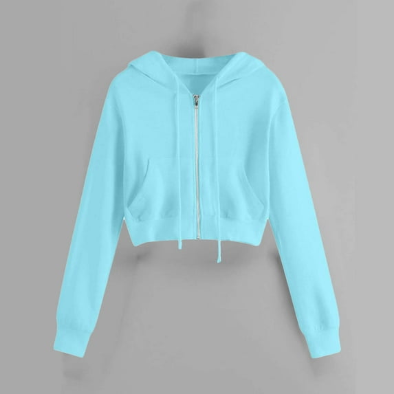 ZJXFGS Zipper Pocket Women Sweatshirt Tops Long Sleeve Casual Shirt Solid Women's Blouse Blue S